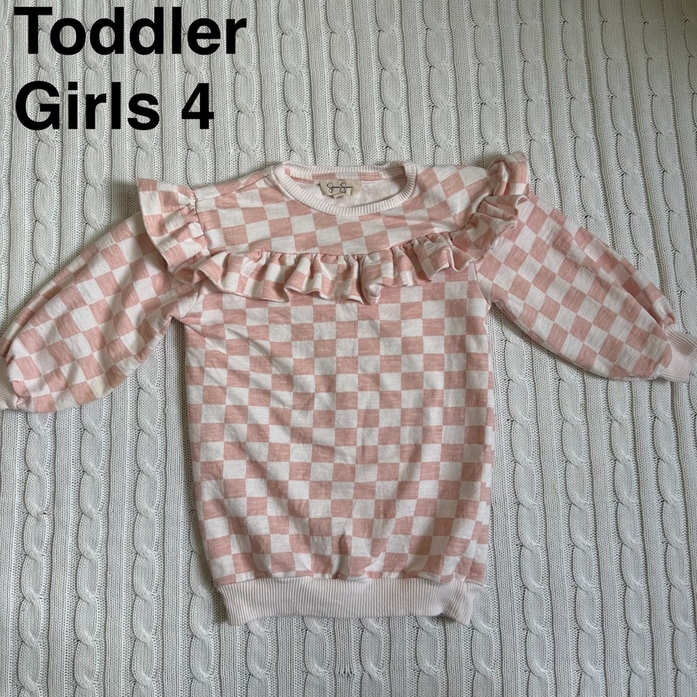 Jessica Simpson Girls Size 4 Pink Checkered Kids Sweatshirt Top Dress Boho